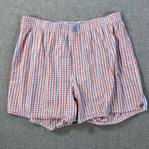 Bird Dog Bay Boxer Shorts Size Large Blue Orange Gingham Elastic Waist Lounge